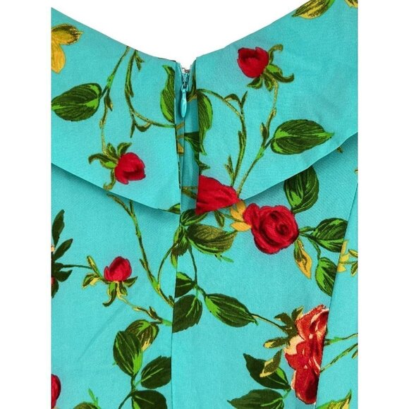 Signatures Ruffle Front Flounce Mini Dress Size S Rose Print Back Zip Ruffle Hem - Picture 6 of 16